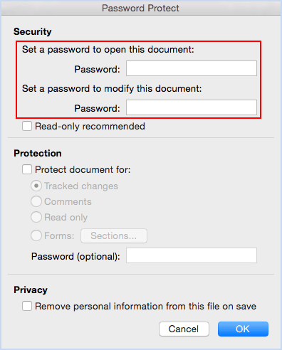 Enter a password to open the document