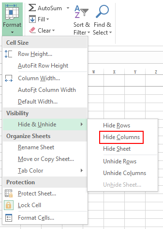 Hide columns in Excel