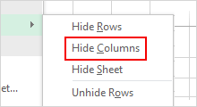 Hide or unhide Excel rows and cells