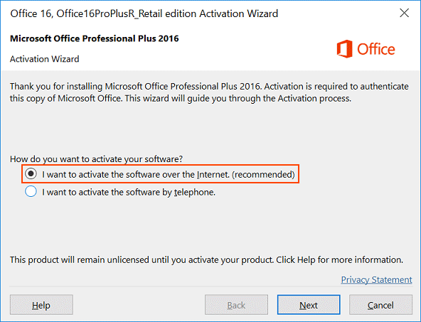Activate Office using Office Activation Wizard
