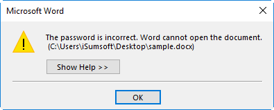 word password incorrect