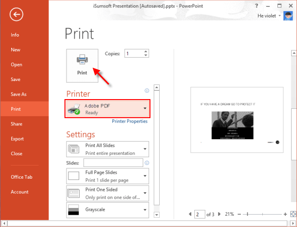 Print PPT via Adobe PDF