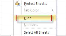 Hide or unhide Excel sheets