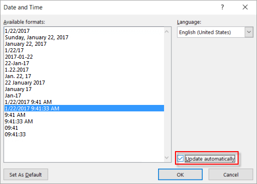 Make Date and Time update automatically