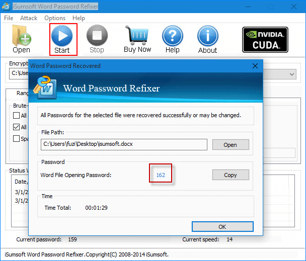 Start recover Word password