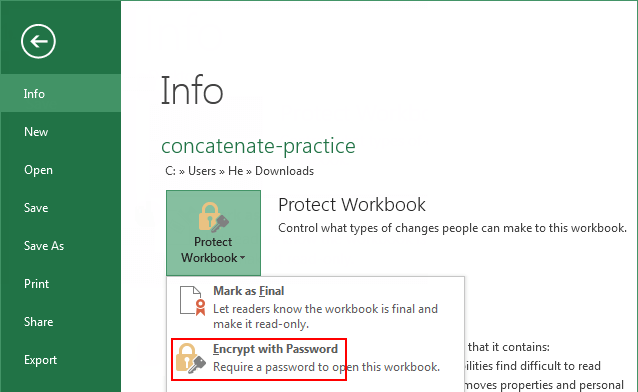 Encrypt Excel with password