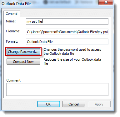 Change Outlook .pst file password