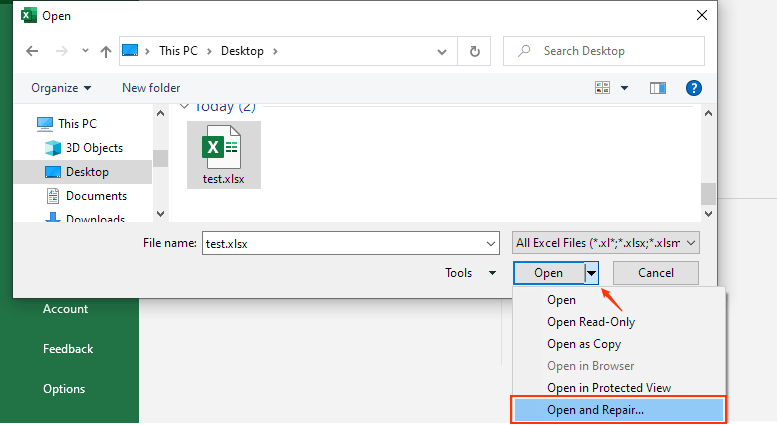 Open & repair corrupted Excel file