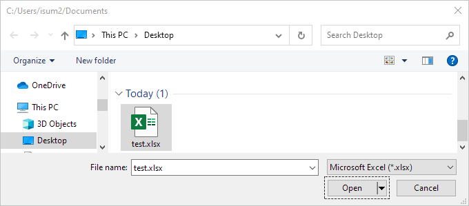 Open excel file