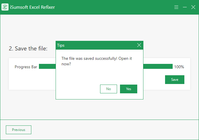Open repaired Excel file
