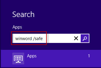 Start Office 2016 in safe mode through search box