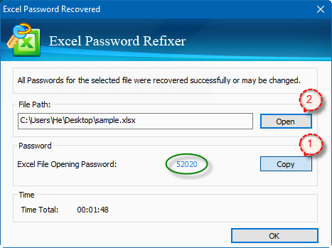 Excel file password is recovered