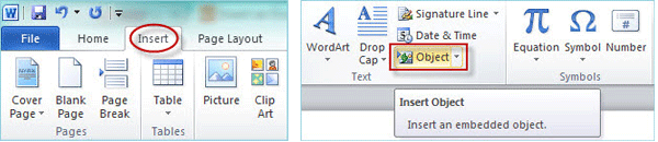 Select Insert and click Object