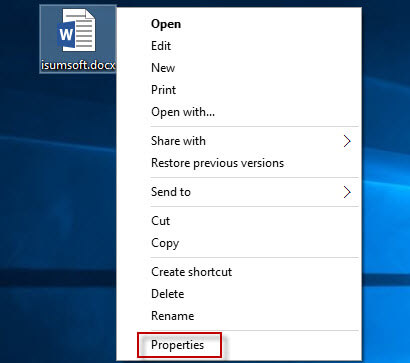 Right-click on Word document and select Properties