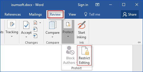 Click Protect and Restrict Editing