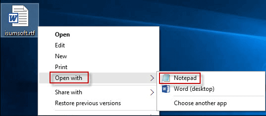 Open .rtf file with Notepad