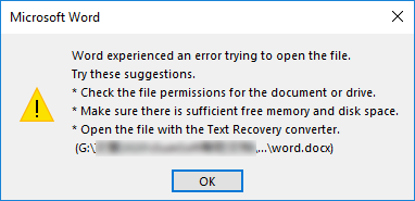 Word experienced an error