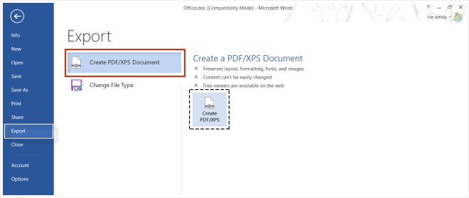 Export and save as pdf file