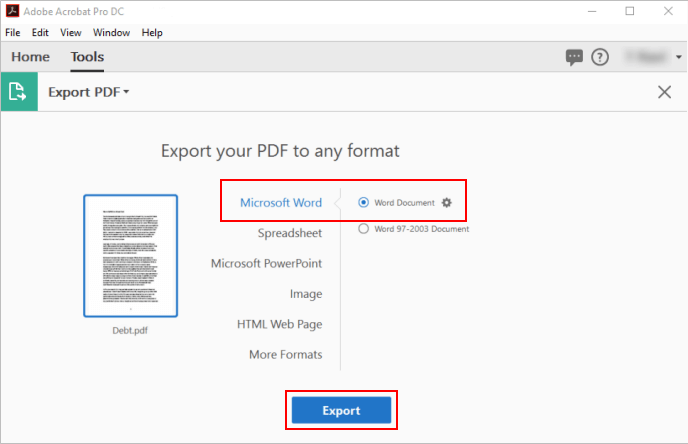 Export PDF to Word