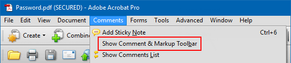 Show comments and markup tool