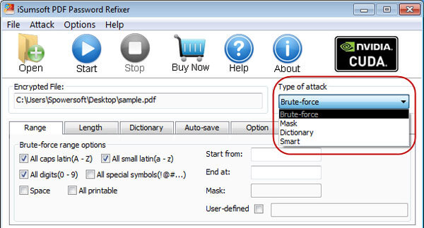 Select password attack type