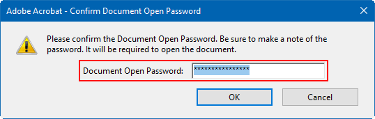 Confirm the Document open password