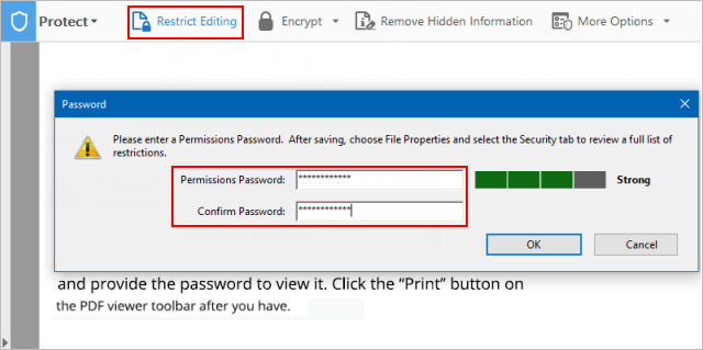 Set permissions password