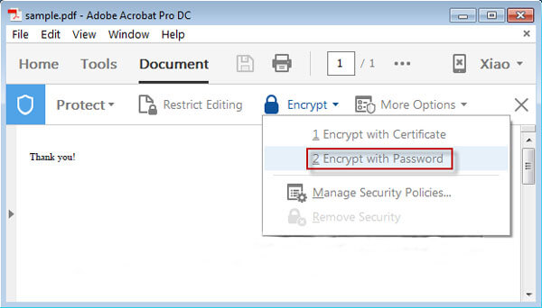 Click on Encrypt with Password