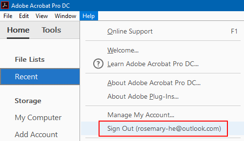 Sign out Adobe ID