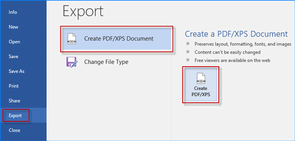 Click Create PDF/XPS
