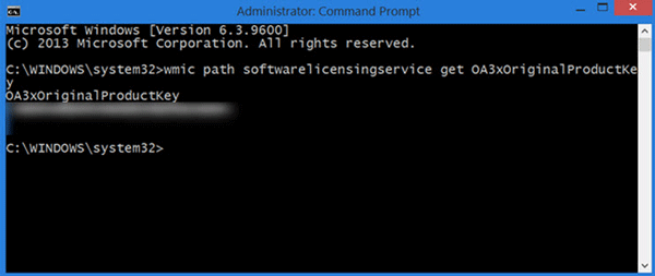 Find product key with command prompt