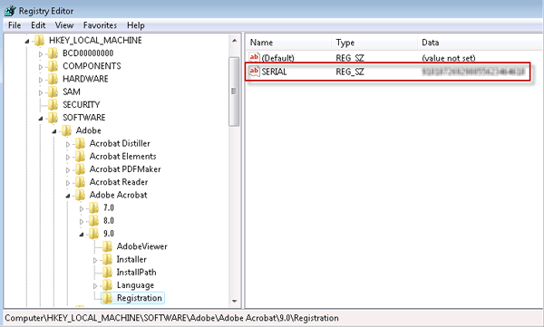 Find Adobe Acrobat serial number in Registry