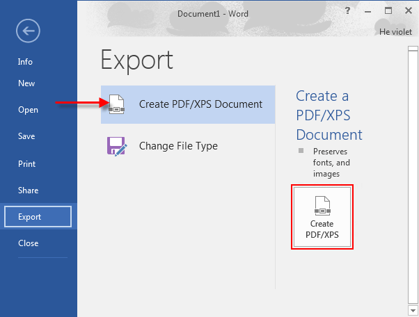 Export Word as PDF format
