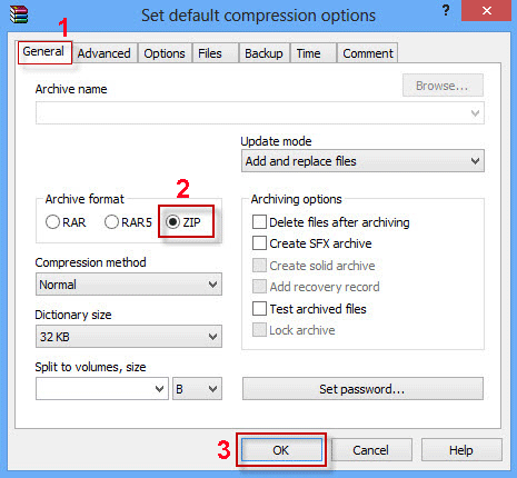 Select ZIP format and click OK