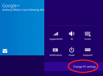 Select change PC settings