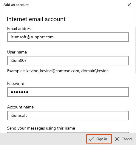 Add an internet email