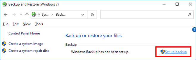 click Set up backup