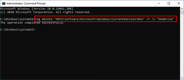 disable OneDrive at startup using cmd