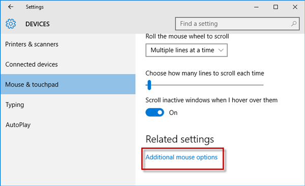 Click Additional mouse options