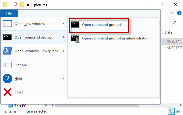Select Open Command Prompt