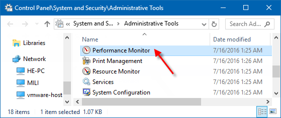 Open Performance Monitor in Administrative Tools