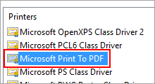 enable microsoft printer to pdf option