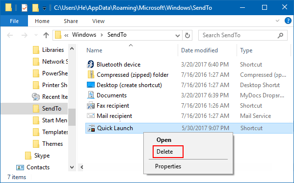Remove Quick Launch from context menu