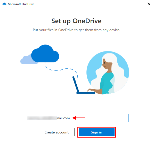 enter OneDrive account