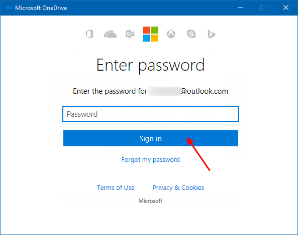 Enter-password for Microsoft Account