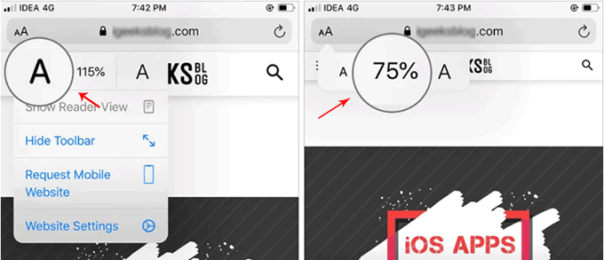 Change Safari's font size on iOS
