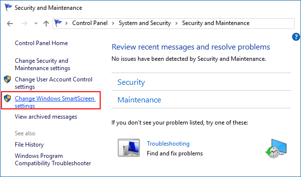 Windows SmartScreen settings