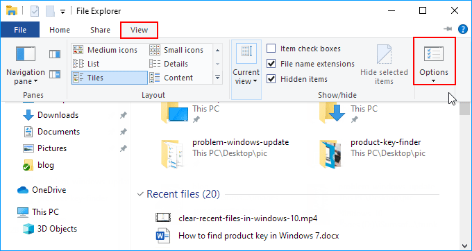 File Exploere options