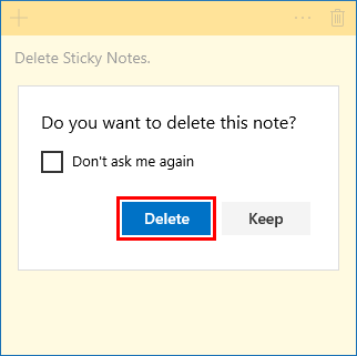 Delete a Sticky Note in Windows 10
