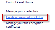 create a password reset disk missing